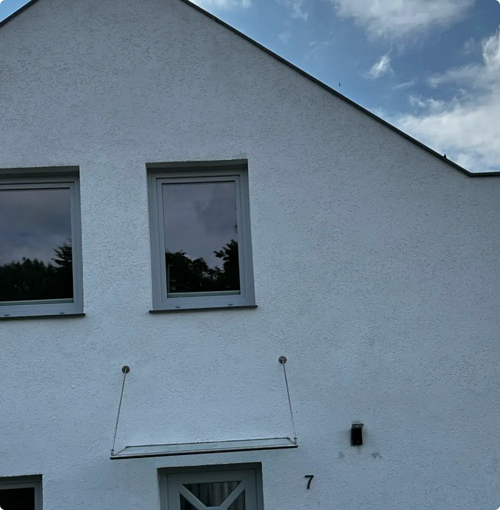 Fassade mit Grünbelag und Schwarzalge nach der Reinigung